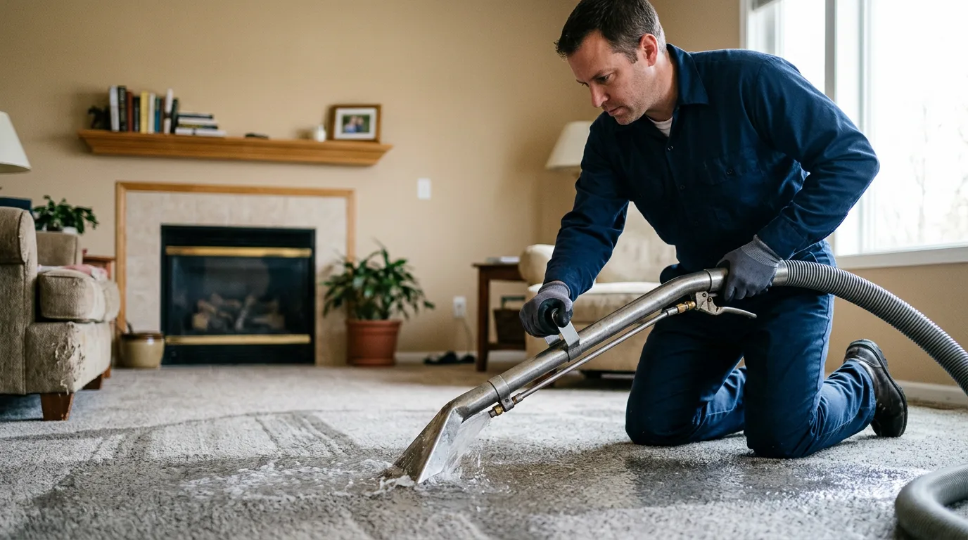 Water damage restoration technician working near Houghton, IA